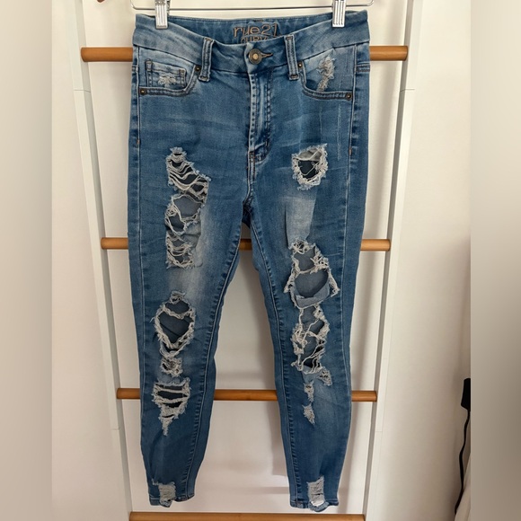 Rue21 Curvy High Rise Ankle Distressed Blue Jean Jeggings for Women - Picture 1 of 3